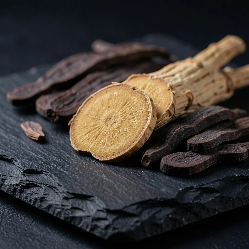 Dried botanical root ingredients used in men's wellness supplements